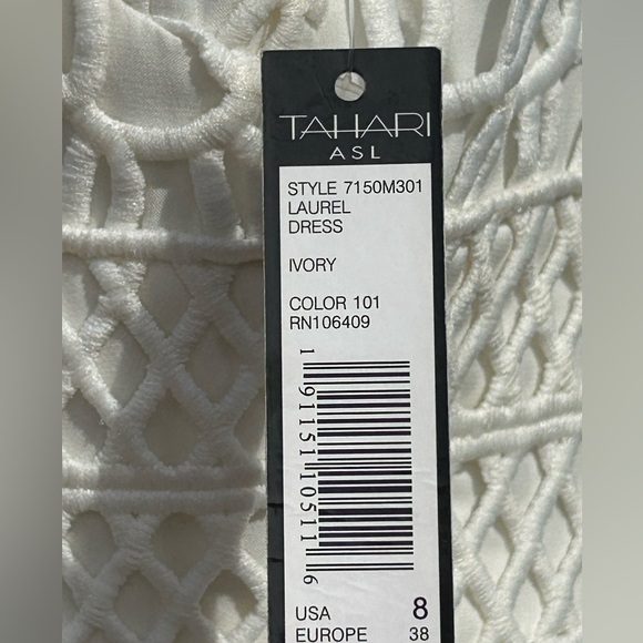 NWT TAHARI s8 ivory sheath dress-made exclusively for NEIMAN MARCUS-Macrame’ - Picture 8 of 11